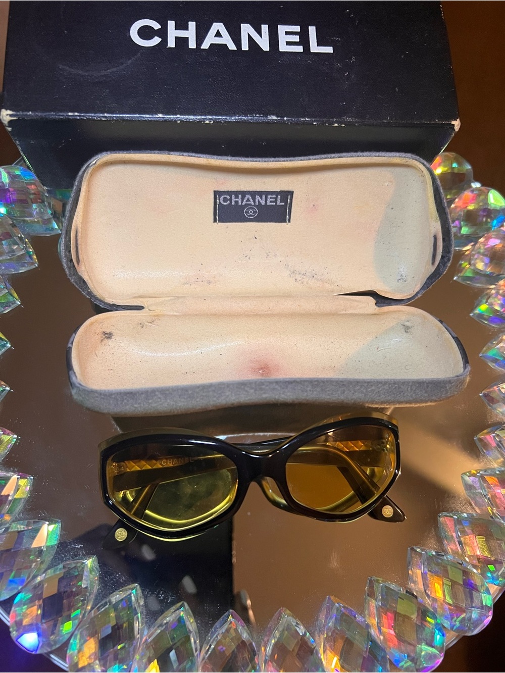 CHANEL Black Sunglasses with Amber Lenses